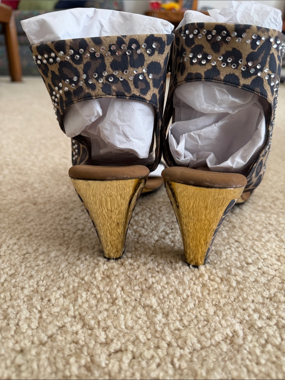 Onex Leopard Print Dance Shoes with Stud Detail - Brown and Gold - Picture 4 of 6